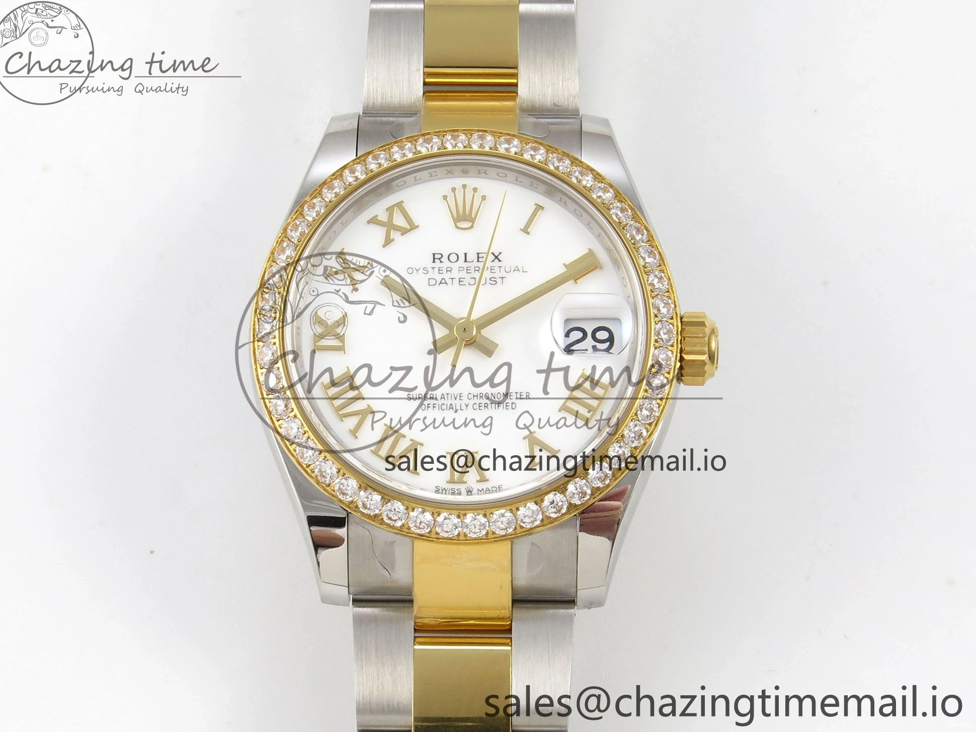 MiroTime 0511 DateJust 31 278383RBR THBF 1:1 Best Edition 904L Steel White Roman Dial Diamonds Bezel on SS YG Oyster Bracelet HZ Cal. Minimalist 44